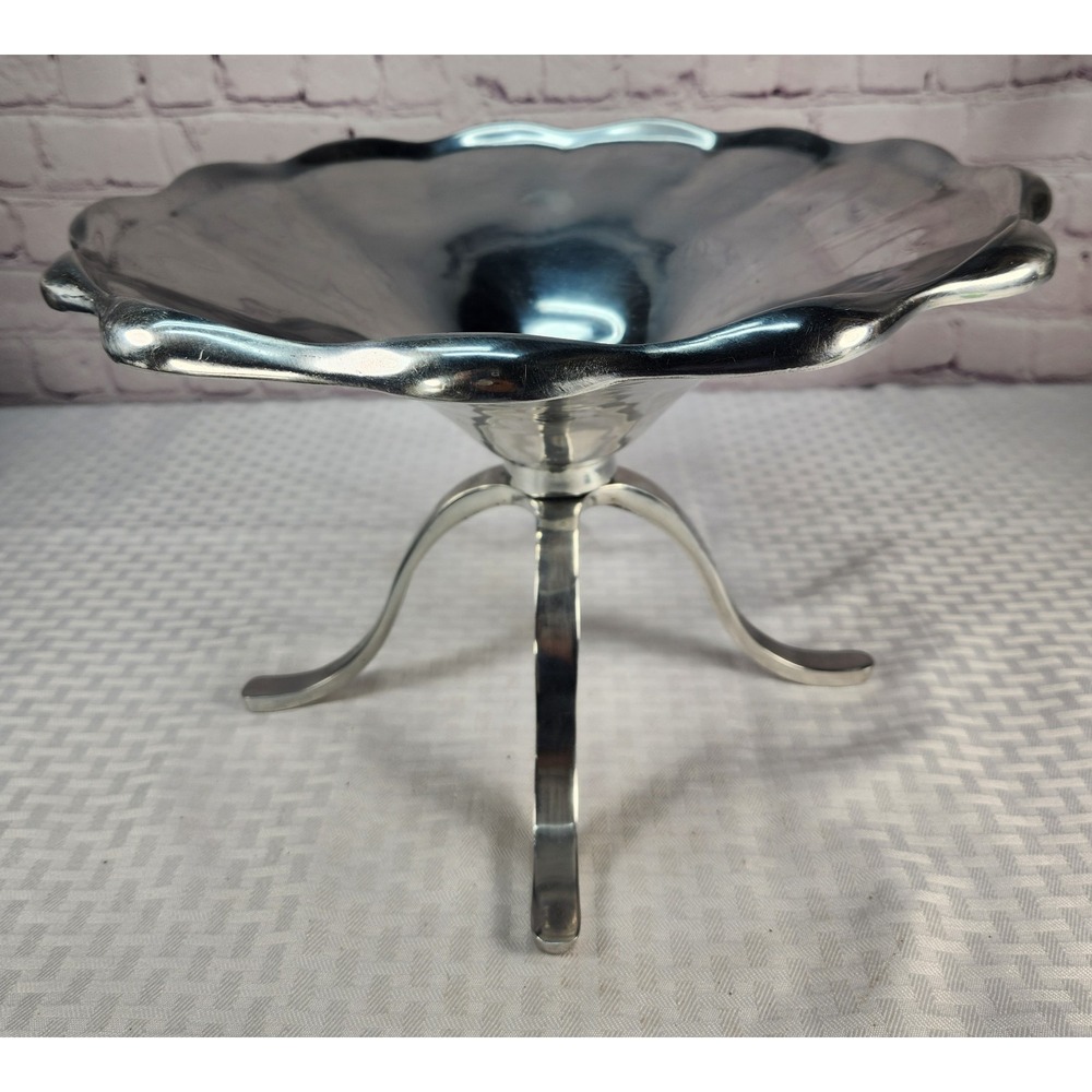 Large Silver Pewter‎ Decorative Pedestal Compote High Quality Stamp Hecho Mexico